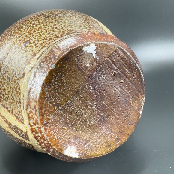 Vintage Hand Made USA Pottery Stoneware Vase Round Bottom Heavy With Handles VTG - Picture 7 of 13